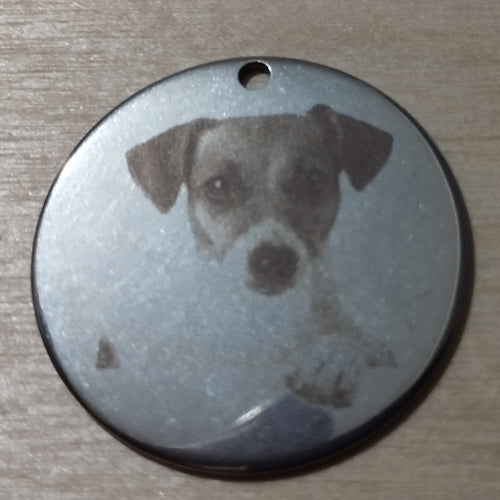 Personalised engraved pet tag with dog portrait — unique gift for pet lovers UK
