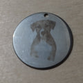 Custom portrait pet tag engraved stainless steel — personalised pet gift UK

