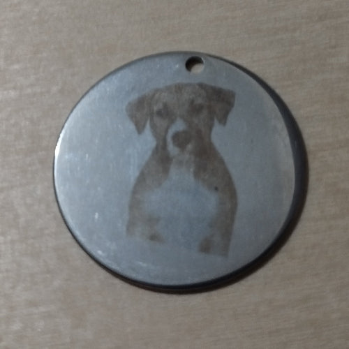 Custom portrait pet tag engraved stainless steel — personalised pet gift UK
