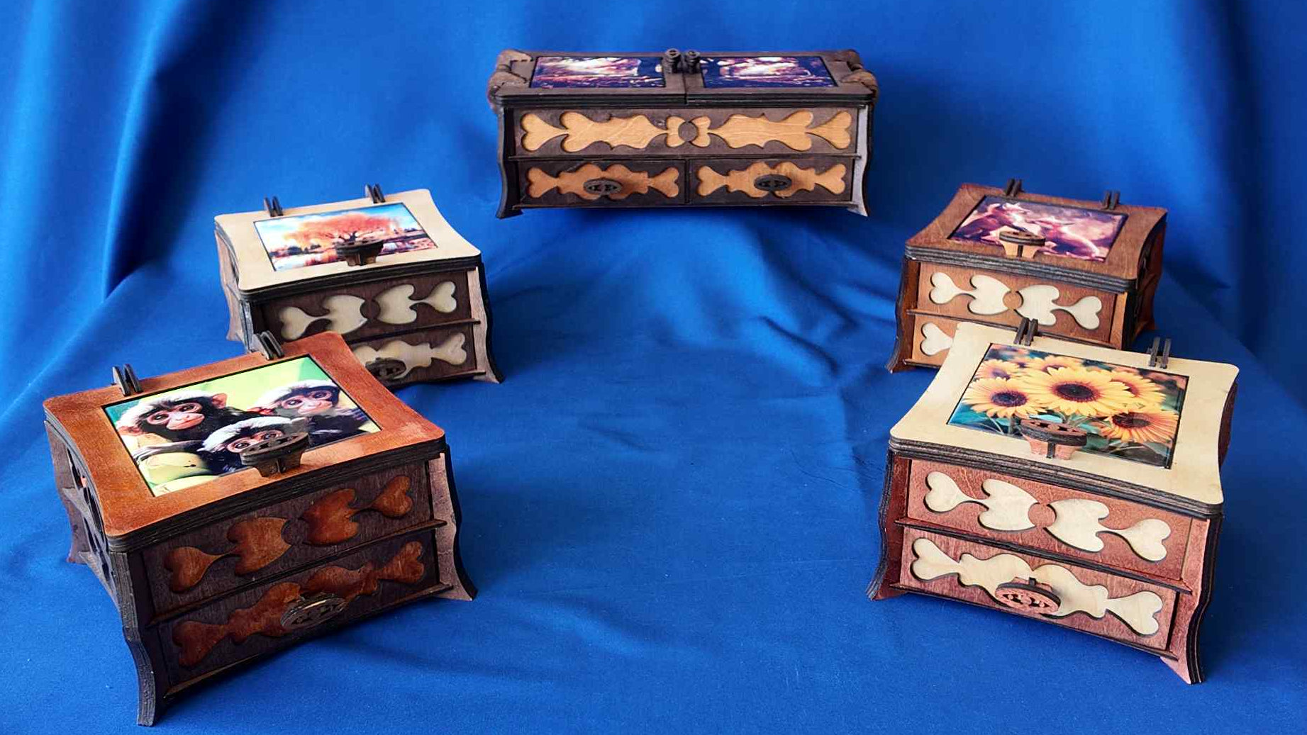 Personalised laser cut jewellery box with ceramic tile lid — custom luxury gift UK
