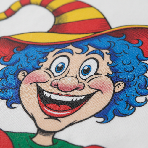 Close-up of caricature print detail on personalised t-shirt — Photonscribe