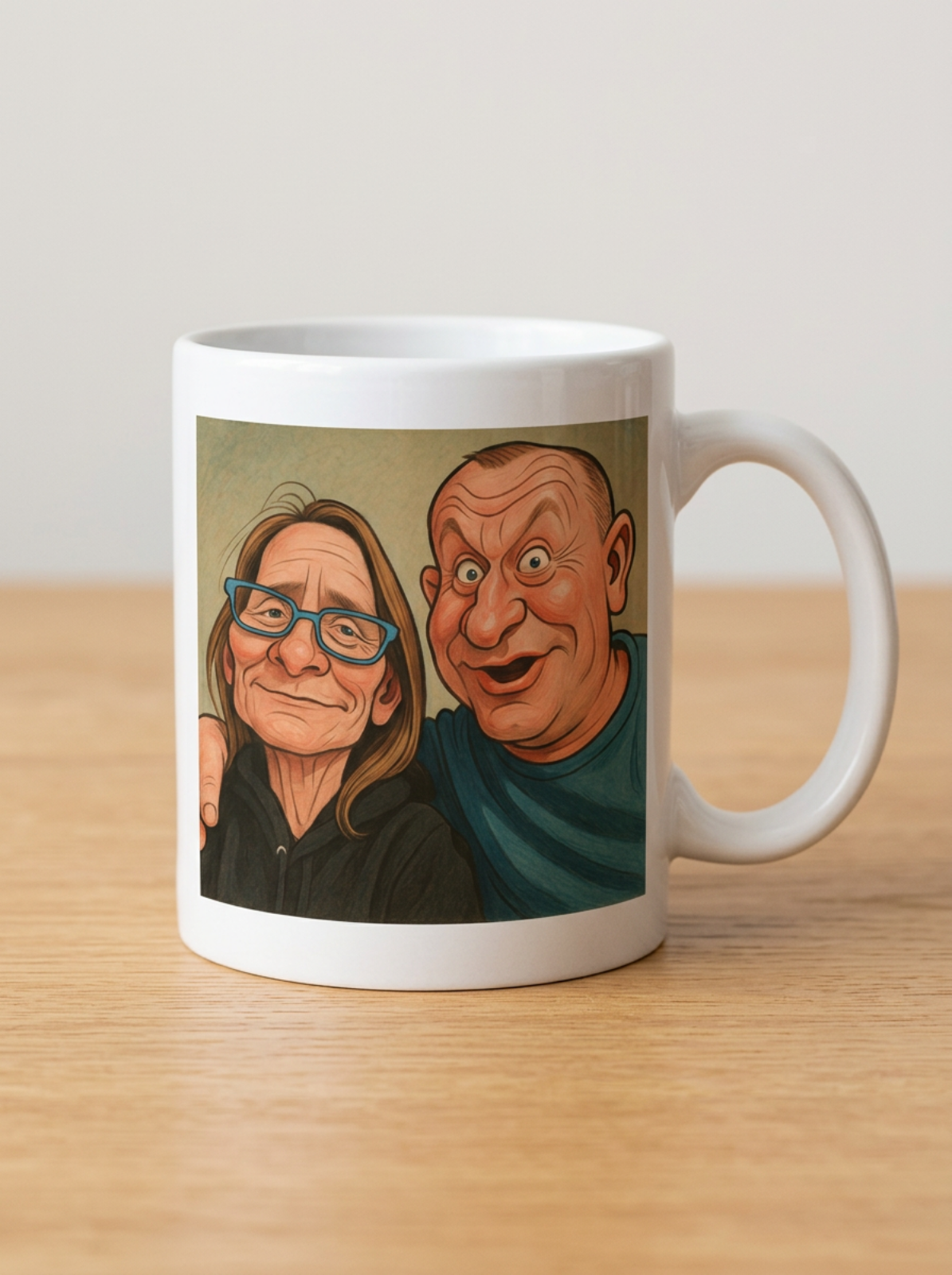 Custom caricature mug close-up print detail — handcrafted to order | Photonscribe
