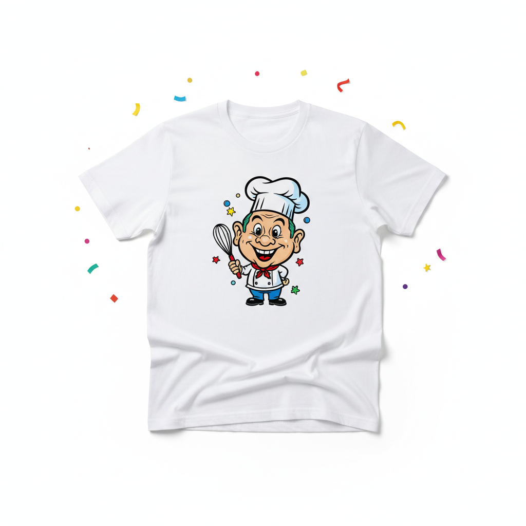 Personalised caricature t-shirt flat lay — custom photo print gift UK
