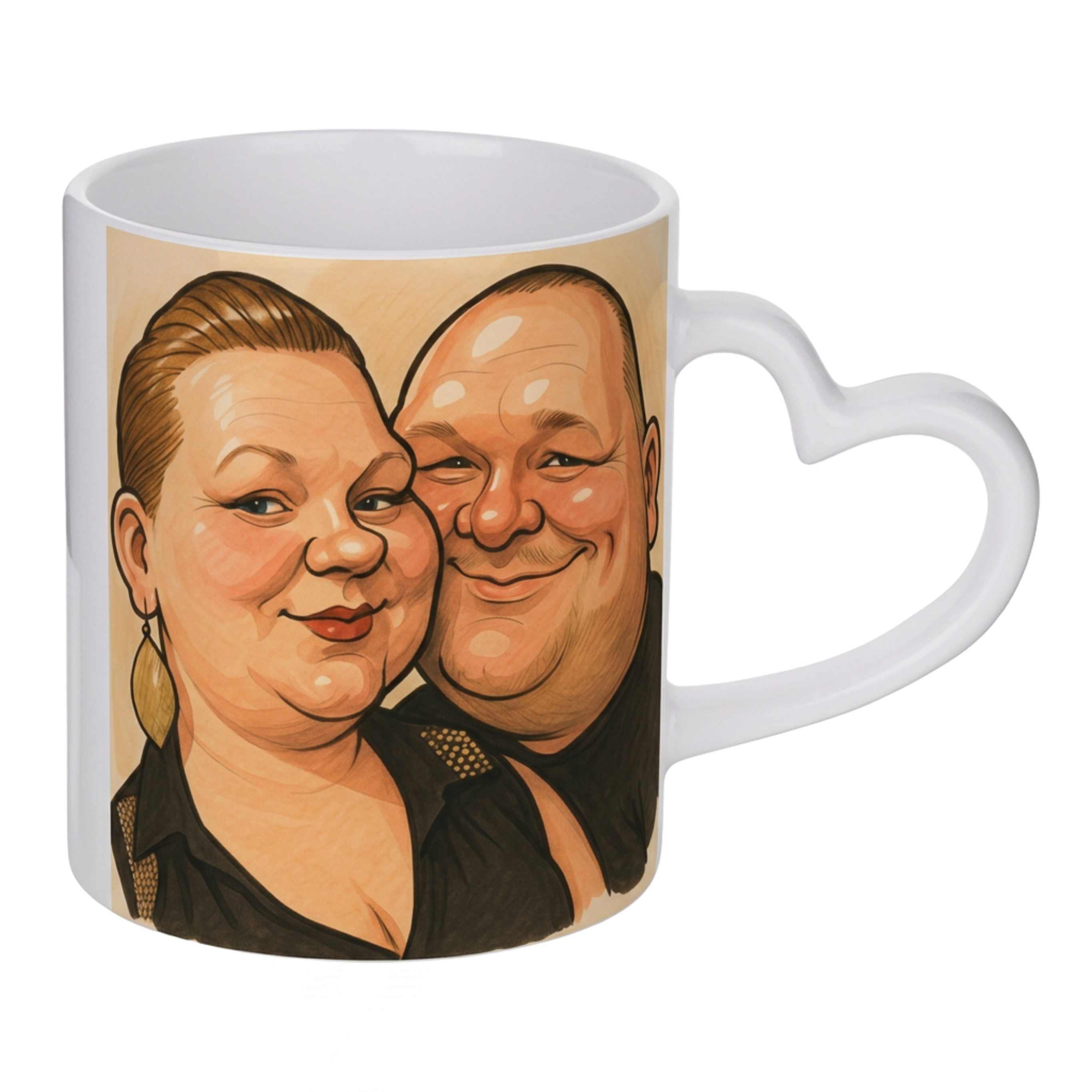 Custom heart handle mug with caricature portrait — premium personalised gift | Photonscribe
