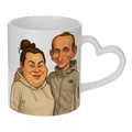 Personalised heart handle caricature mug — unique custom photo gift UK
